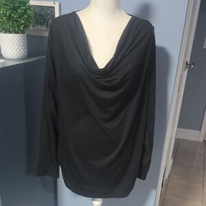 Chic Black Drape Neck Long Sleeve Top